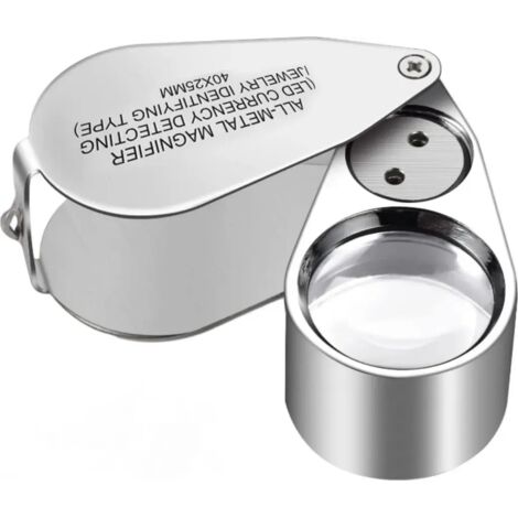 Loupe de bijouterie, grossissement 40x, en métal, pliable, avec lumière LED et UV, idéale pour grossir les diamants, les bijoux, les pièces de monnaie, les timbres, etc. (1/5)