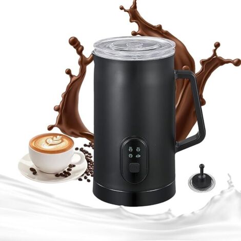Mousseur à lait noir, mousseur à lait 4 en 1 avec fonction chauffante, mousseur à café automatique chaud et froid de 580 ml/29 oz, latte, cappuccino, macchiato, chocolat chaud, mousseur à lait avec co (1/5)