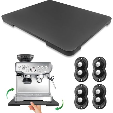 Plateau coulissant à 360° pour machines à café, plateau coulissant en bambou pour cafetière, plateau coulissant rotatif de comptoir avec roulettes pour un accès facile sous les armoires, noir (grand f