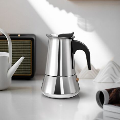 Machine à expresso italienne, 100 ml, capacité de 2 tasses, cafetière, cafetière à piston, cafetière à filtre, acier inoxydable, compatible avec les plaques à induction et les flammes nues.