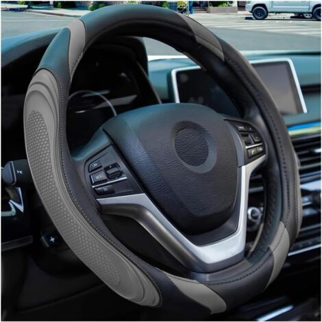 Housse de volant de voiture en cuir véritable de 15 pouces, élastique, respirante, protection de volant souple antidérapante, convient aux hommes et aux femmes, applicable aux SUV, camions, véhicules 