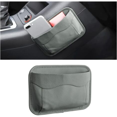 Organisateur latéral de siège auto, mini boîte de rangement en cuir, poche latérale de rangement pour voiture, pour organiser documents, dossiers, téléphones, clés, pièces de monnaie (gris).