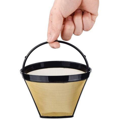 Deux filtres à café réutilisables avec une maille en acier inoxydable, permettant de filtrer 8 à 12 tasses de café. (1/2)