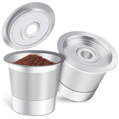 Deux capsules de café réutilisables avec dosettes de remplissage de poudre, compatibles avec les machines à café, dosettes de poudre rechargeables en acier inoxydable, capsules de café en métal. (1/3)