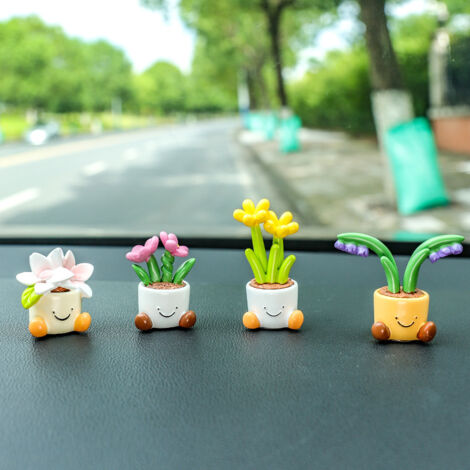 Décoration de tableau de bord de voiture avec mini plantes en pot et adorable lapin, 4 éléments de décoration végétale artificielle pour la maison/le bureau/le cabinet de travail/le jardin. (1/5)