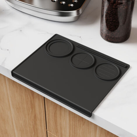 Tapis de tasseur pour expresso, tapis de tasseur à café, tapis en silicone noir, 25 cm x 20 cm, adapté aux baristas utilisant des machines à expresso, imperméable et résistant à la chaleur. (1/4)