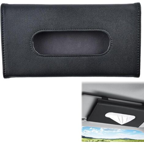 Porte-mouchoirs pour voiture, porte-mouchoirs pour pare-soleil, porte-serviettes, boîte à mouchoirs pour pare-soleil, porte-mouchoirs en cuir, noir