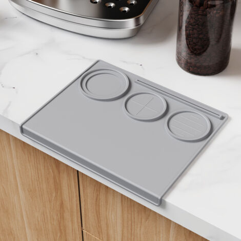 Tapis de tasseur pour expresso, tapis de tasseur à café, tapis en silicone gris, 25 cm x 20 cm, adapté aux baristas utilisant des machines à expresso, imperméable et résistant à la chaleur. (1/4)