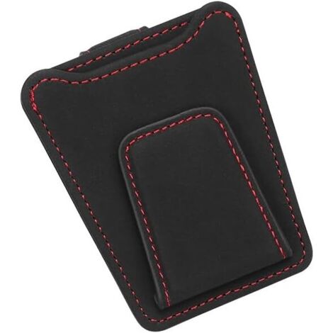 Porte-lunettes de voiture à clipser sur le pare-soleil, monture en cuir, porte-lunettes magnétique avec compartiment pour cartes et billets (noir, taille moyenne) (1/4)