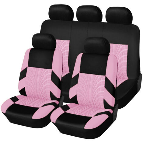 Ensemble complet de housses de sièges auto, housses de sièges avant en polyester, avec dossiers séparés, coussins de sièges sport respirants, épais et de haute qualité, accessoires auto, SUV (rose/siè (1/5)