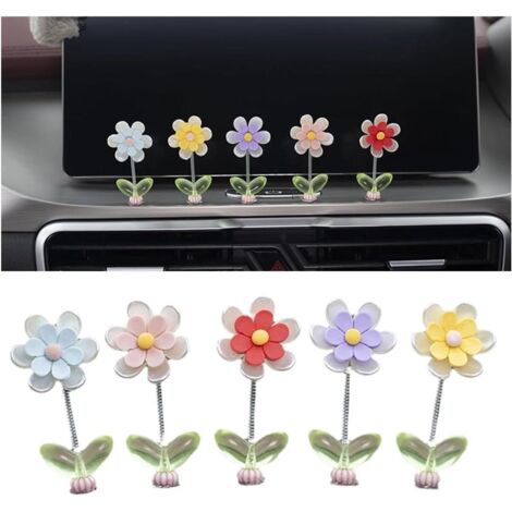 Décorations florales pour tableau de bord - Marguerites ondulantes - Décorations florales pour console centrale - Accessoires intérieurs de voiture