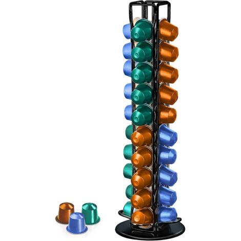 Porte-capsules de café rotatif, grande capacité (contient 40 capsules), construction métallique robuste, maille métallique, durable et facile à nettoyer, noir. (1/5)