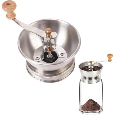 Moulin à café - couvercle manuel pour bocaux à large ouverture, meules en acier inoxydable et en céramique, idéal pour le camping et les baristas à domicile.