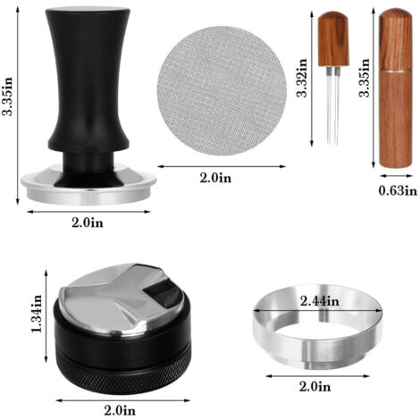 Kit pilon à expresso 58 mm – Pilon à expresso à ressort, doseur d'expresso réglable, niveau, réutilisable, filtre portable, lot de 2