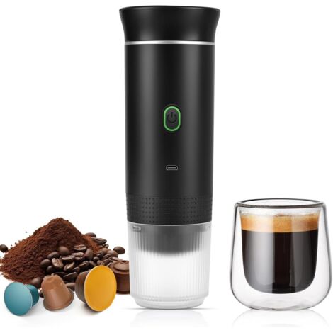 Cafetière portable - Idéale pour les voyages - Machine à expresso de voyage - Rechargeable - Machine à expresso rechargeable 12 V pour le camping et la voiture - Cafetière portable - Noire (1/5)