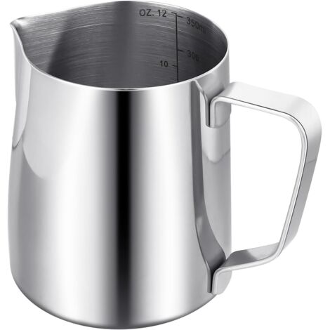 Mousseur à lait pour cafetière, 350 ml/12 oz, en acier inoxydable 304, matériau métallique, convient pour la préparation de cappuccinos, lattes et expressos, compatible lave-vaisselle. (1/5)