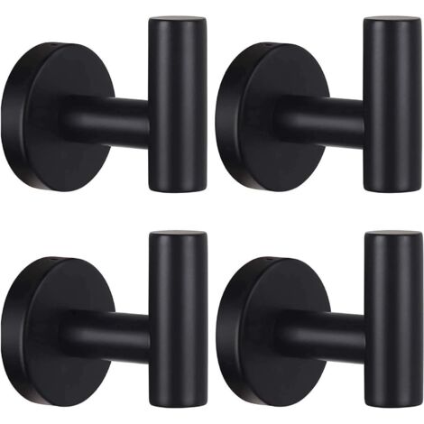 Ensemble de crochets muraux pour salle de bain, crochet pour torchons de cuisine, crochet pour photos, crochet pour serviettes de bain, crochets porte-serviettes en acier inoxydable SUS 304 (4 noirs) (1/5)