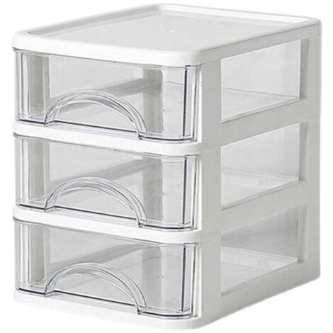 Boîte de rangement de cuisine en plastique à trois niveaux, empilable, avec tiroirs et plateau pour ranger le café, le thé, les sachets de sucre et la crème. Blanc transparent.