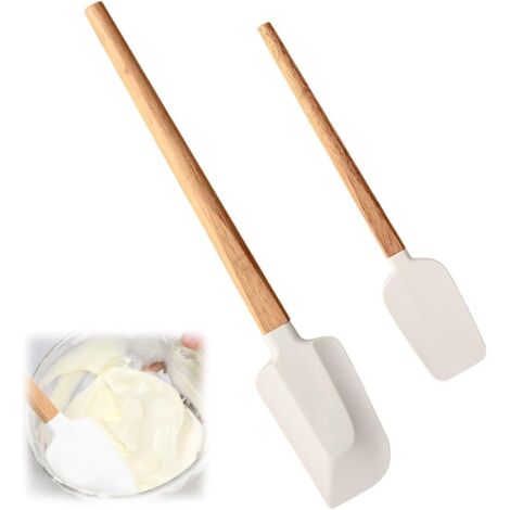 Ensemble de 2 spatules de cuisine en silicone, spatule en silicone avec manche en bois, spatule à gâteau antiadhésive résistante à la chaleur, spatule à épaulement souple, adaptée à la cuisson, à la p (1/5)