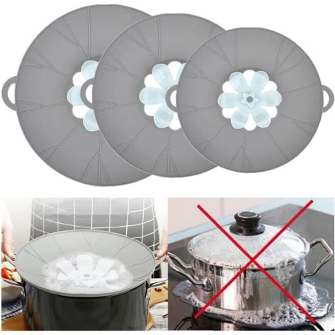 Ensemble de 3 couvercles en silicone, protections anti-éclaboussures pour four à micro-ondes, couvercles réutilisables résistants à la chaleur, protection contre l'ébullition (1/3)
