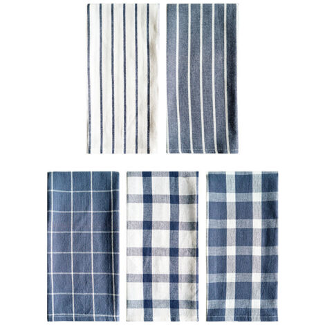 Lot de 5 torchons de cuisine en coton bleu uni, parfaits pour un usage domestique, pour le thé ou comme fond pour des photos. (1/5)