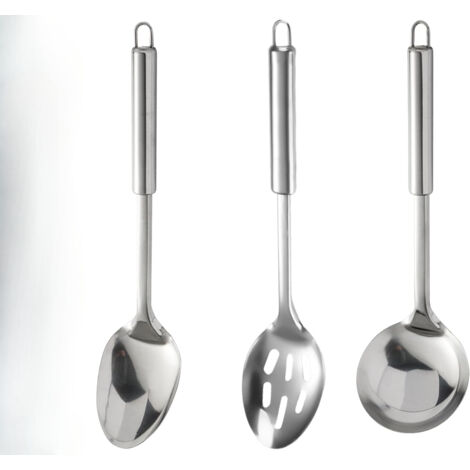 Ensemble de trois cuillères de cuisine en acier inoxydable : cuillère à égoutter, cuillère à soupe, cuillère de service et cuillère en acier inoxydable à trois crochets, qui peuvent être utilisées pou (1/5)