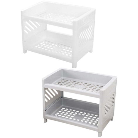Lot de 2 étagères de rangement de cuisine et organisateurs en plastique, étagères de rangement pour placards (blanc + gris) (1/4)