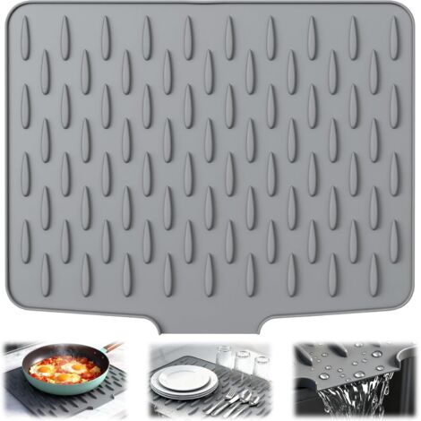 Tapis d'évacuation pour cuisine et salle de bain, 40x32,5cm, tapis d'évacuation en silicone pour éviers de cuisine, tapis d'évacuation antidérapant avec tuyau d'évacuation incliné (gris). (1/5)