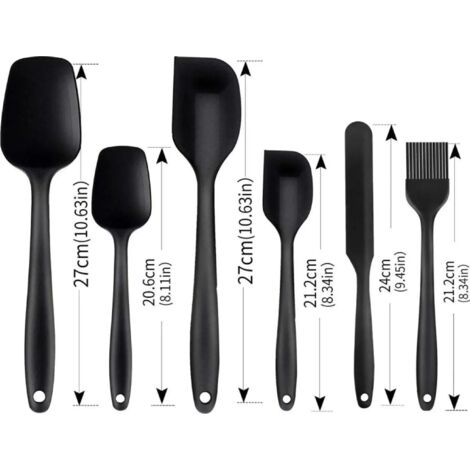 Ensemble d'ustensiles de cuisine en silicone, comprenant un racloir à crème, une spatule, un pinceau à huile et des spatules de différentes tailles, 6 pièces. (1/4)