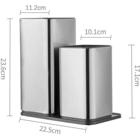 Porte-couteaux 2 en 1 en acier inoxydable, bloc à couteaux, coffret à couverts, rangement de cuisine, rangement pour ciseaux, porte-couteaux (couteau non inclus) (noir) (1/5)