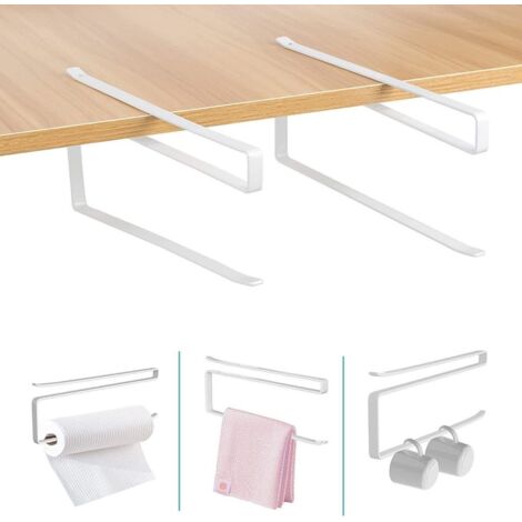 Porte-rouleau de papier essuie-tout de cuisine (sans perçage, lot de 2), porte-rouleau de papier essuie-tout blanc robuste, porte-rouleau de papier essuie-tout moderne et peu encombrant.
