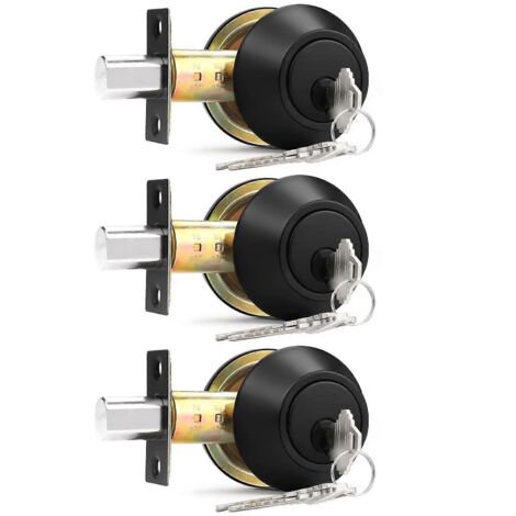 Lot de trois serrures à double cylindre noires à double face, clés universelles, adaptées à la sécurité résidentielle. (1/5)