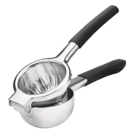 Ce presse-agrumes manuel en acier inoxydable avec poignée en silicone est un outil indispensable pour presser les citrons et les oranges. (1/5)