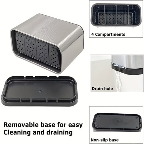 Boîte de rangement pour ustensiles de cuisine en acier inoxydable, élégante boîte de rangement pour vaisselle avec séparateurs, style européen. (1/3)