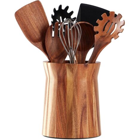 Présentoir de table en bois pour ustensiles de cuisine, rotatif à 360°, 18,2 x 15,2 cm, grand support en acacia pour la décoration de la ferme et de la cuisine. (1/5)