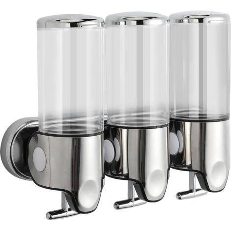 Distributeur de savon - Argenté - Double réservoir - 2 x 500 ml - Fixation murale - Pompe à savon - Porte-savon - Salle de bain et lavabo - Distributeur de shampoing (1/5)