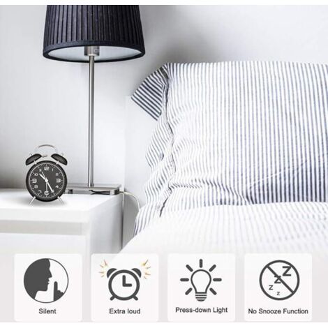Réveil analogique, alarme puissante, double alarme avec veilleuse, grand cadran de 10 cm, fonctionnement silencieux, design rétro, convient pour la chambre ou le bureau. (1/5)