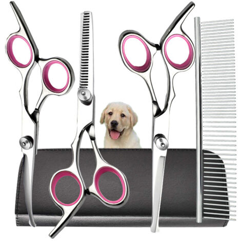 Ciseaux de toilettage en acier inoxydable pour animaux de compagnie, ensemble de 6 pièces - Rose (1/3)