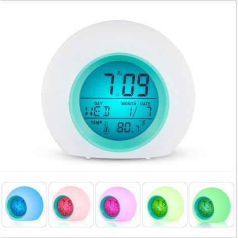Réveil numérique LED pour enfants, température de couleur réglable, veilleuse, lampe de chevet, idéal pour les chambres d'enfants, convient aux filles comme aux garçons, et constitue un cadeau parfait (1/4)