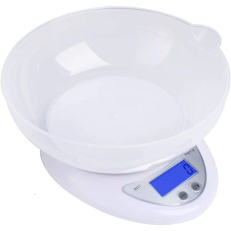 Balance de cuisine avec bol mélangeur, balance alimentaire multifonctionnelle, pèse jusqu'à 5 kg d'aliments et possède une fonction épluchage. (1/5)