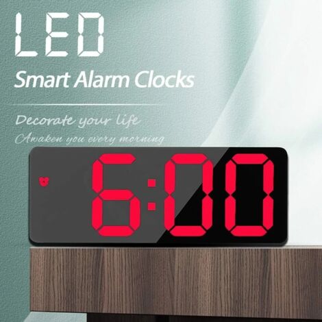 Réveil numérique LED, horloge de bureau moderne - Cadran noir avec touches de rouge (1/2)