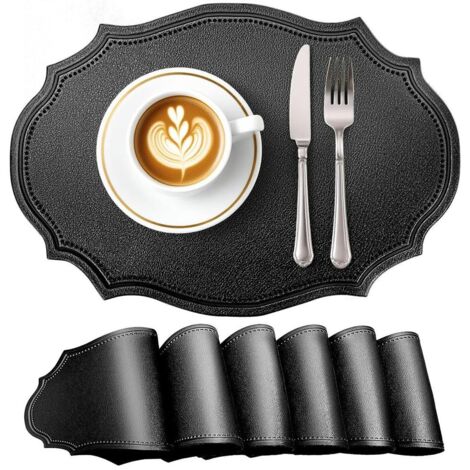 Sets de table, ensemble de 6 pièces, forme ovale, antidérapants, imperméables, résistants à la chaleur, adaptés à une utilisation intérieure et extérieure, 43 x 29 cm, noirs.