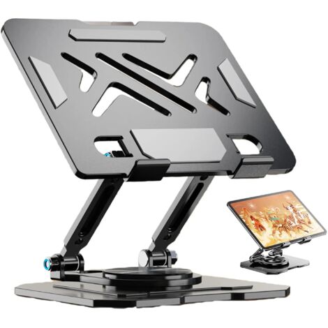 Support de bureau pour ordinateur portable, support réglable avec base rotative à 360°, rehausseur ergonomique pliable pour ordinateur portable, capacité de charge de 10 kg. (1/3)