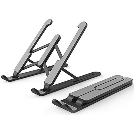 Support pliable pour ordinateur portable 16 pouces, design ergonomique et léger, réglable en hauteur sur 6 niveaux, compatible avec Macbook Pro, iPad Air, tablettes, Dell, Lenovo, HP - Noir (1/4)
