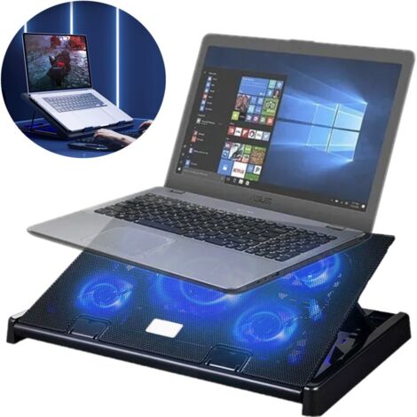 Support de refroidissement pour ordinateur portable avec ventilateur, double port USB, compatible avec les ordinateurs portables de 11 à 17 pouces, support de refroidissement avec 5 ventilateurs. (1/5)