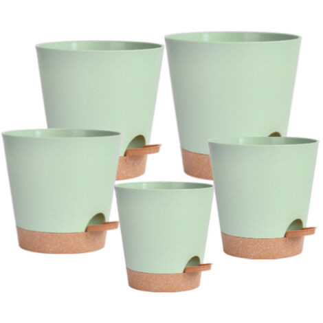 Ensemble de 5 pots de fleurs verts à remplissage latéral, à arrosage automatique et à absorption automatique. (1/5)