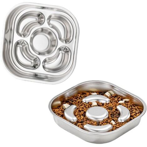1 gamelle anti-ingestion pour chien - Gamelle en acier inoxydable pour alimentation lente - Convient aux grands chiens, aux petits chiens et aux chats - 20 × 20 × 5 cm (1/5)