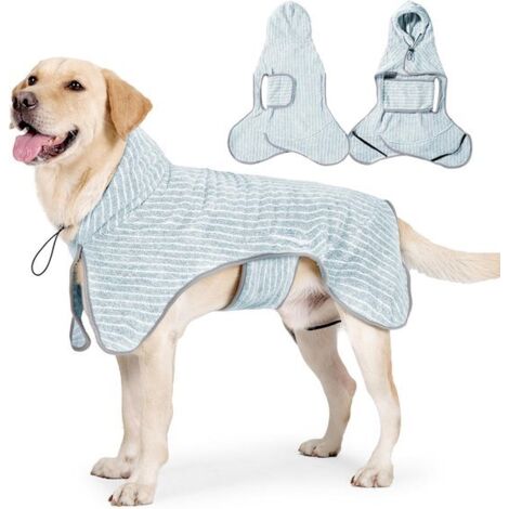 Peignoir pour animaux à séchage rapide - serviette de bain ultra-absorbante - modèle à capuche rayée - serviette de bain douce et ajustable pour animaux - idéale pour le bain des chiots, la plage et l (1/5)