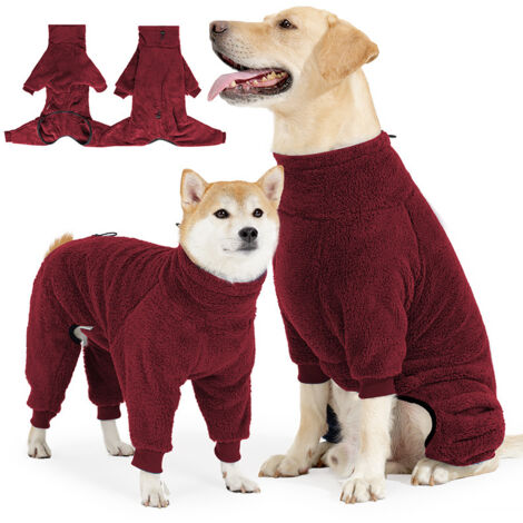 Pull d'hiver doux pour chiens, manteau en laine chaude pour temps froid, combinaison-veste d'hiver confortable et coupe-vent de couleur rouge. (1/5)