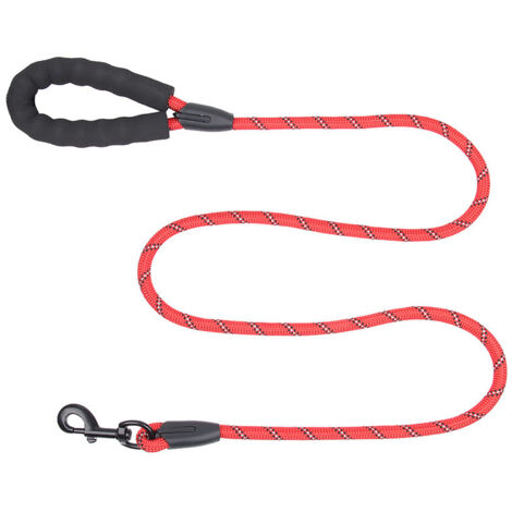 Laisse pour chien de 1,5 m - Laisse réfléchissante - Poignée rembourrée - Convient aux chiens de toutes tailles - Corde en nylon - Rouge (1/4)